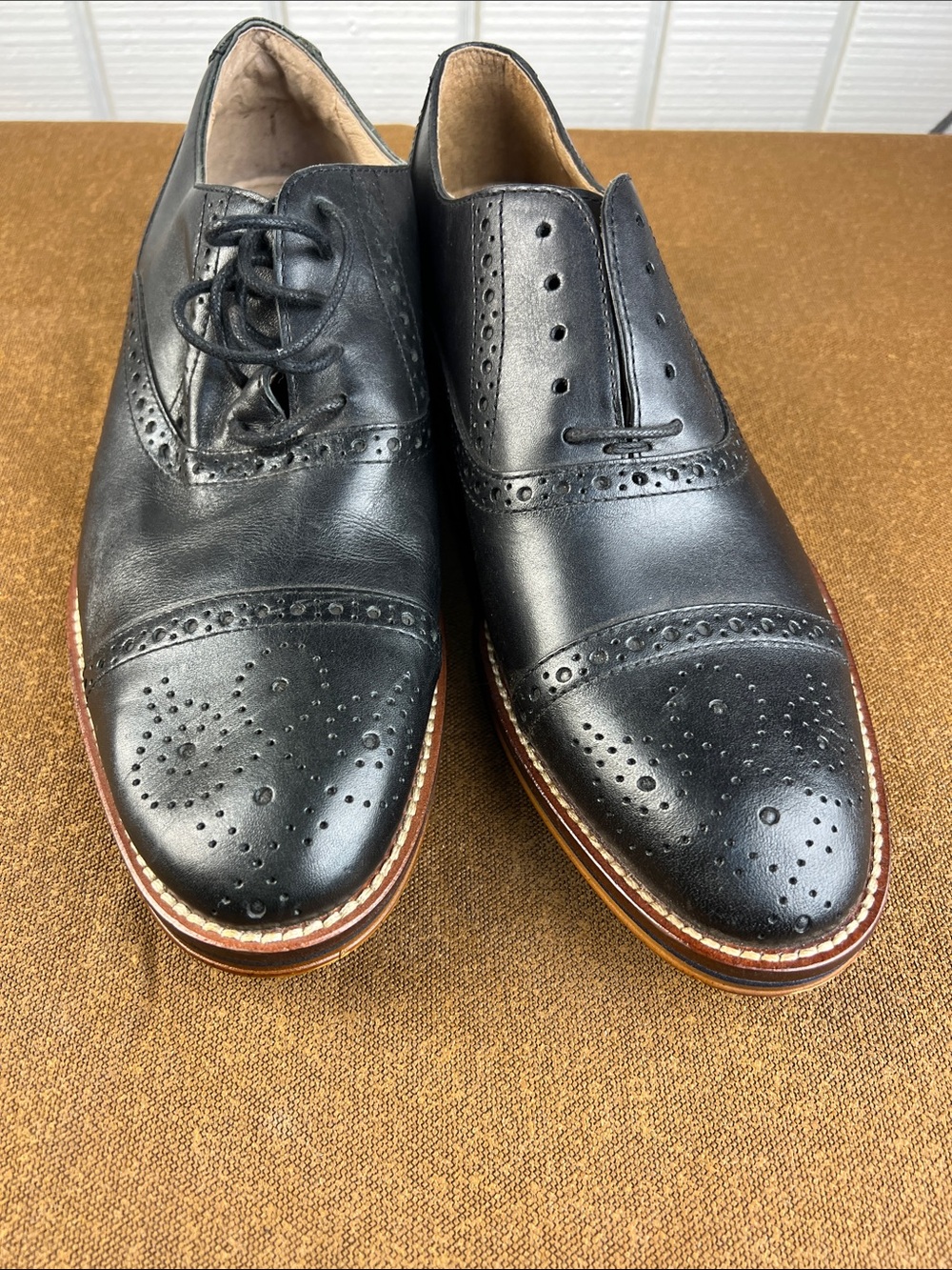Johnston & Murphy Black Leather Brogue Cap-Toe Oxfords
